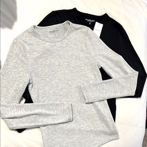 Abercrombie & Fitch Gray and Black Long Sleeve Tops